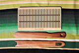double hole heddle full kit with shuttle and sword - Harvest Looms backstrap weaving supplies for band weaving rigid heddle looms